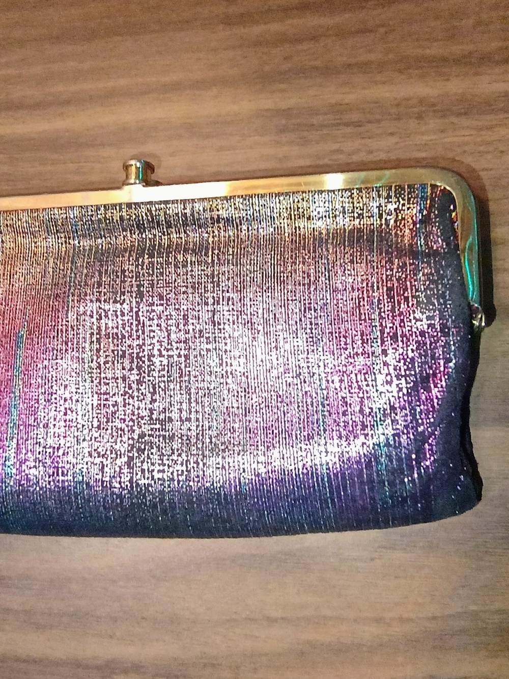 Iridescent Multicolor Evening Clutch with Gold Frame